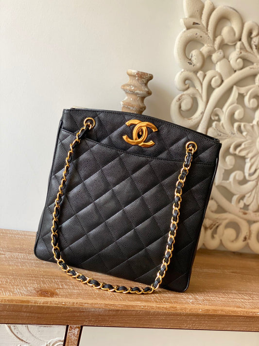 Chanel Caviar Tote Bag For Women Quilted Black