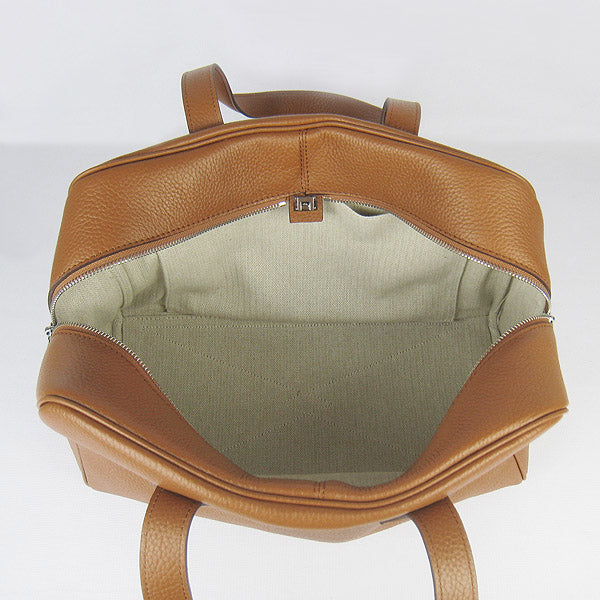 Hermes Luxury Togo Handbag Light Coffee Leather Silver Travel Bag