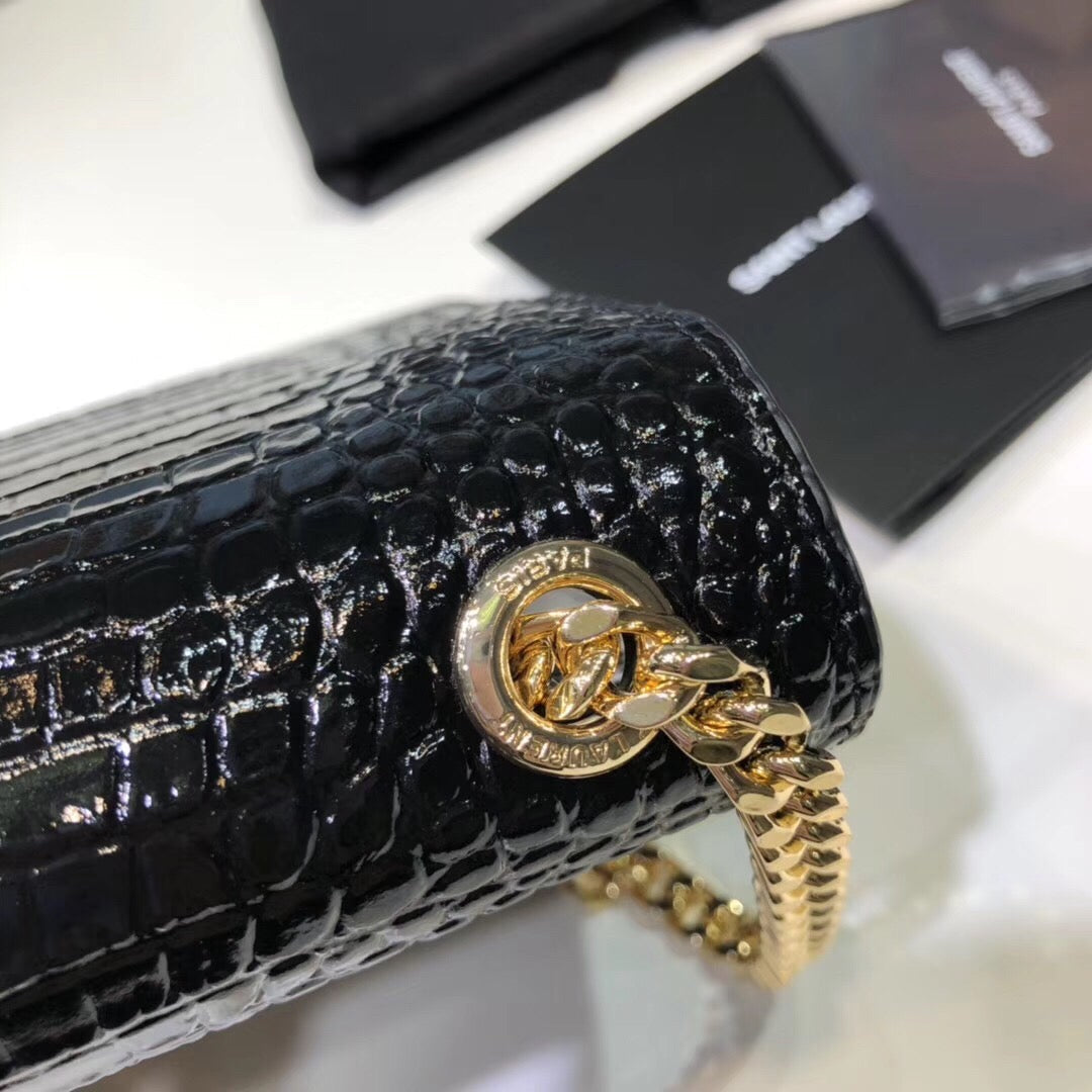 YSL Saint Laurent Kate Tassel Embossed 7.8in 20cm Black Small Chain Handbag