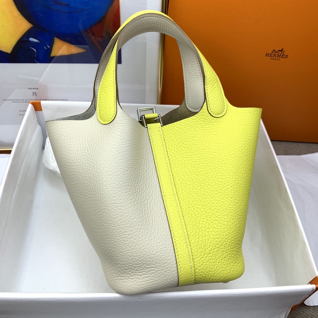 Top Quality Picotin Lock Bag Yellow With White Travel Bag