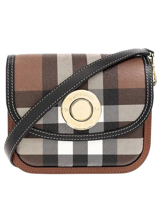 Burberry Luxury Elizabeth Check Shoulder Bag Leather Brown Small