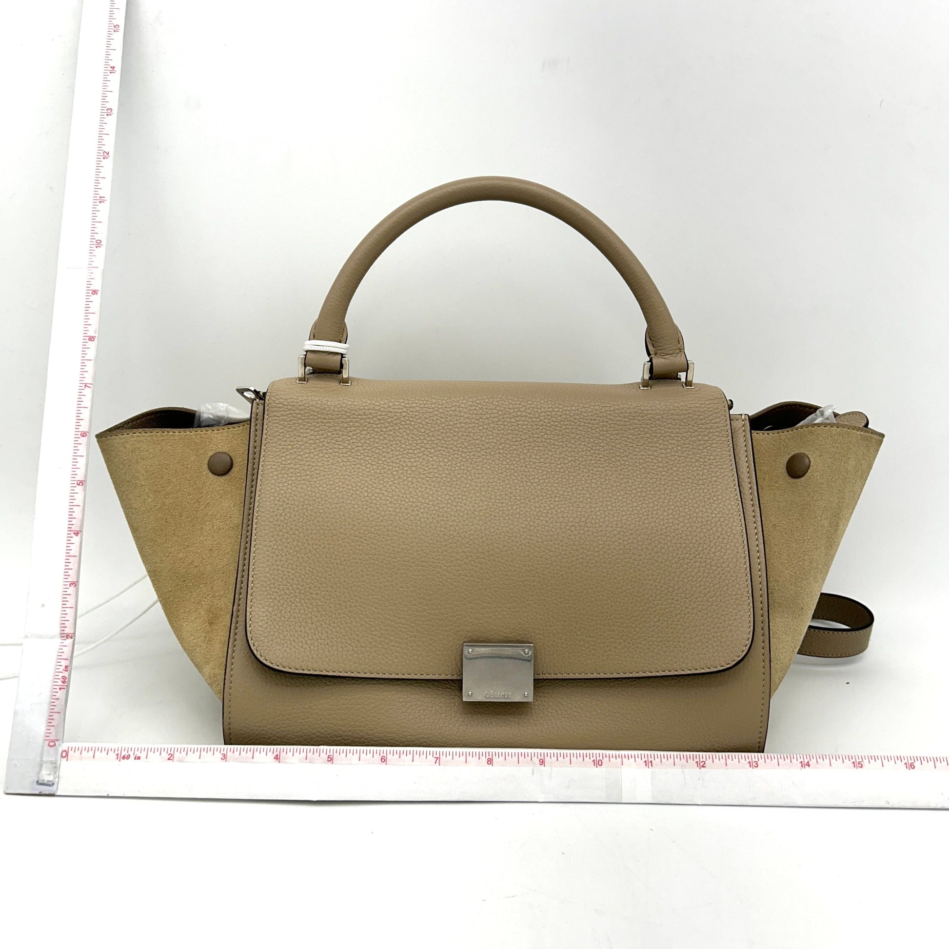 Luxury Drummed Calfskin Trapeze Dune Handbag Suede Small Travel Bag
