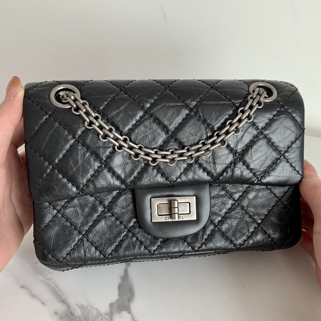 CHLMini 2.55 Toned Hardware 7.8in Black Silver Mini Bag