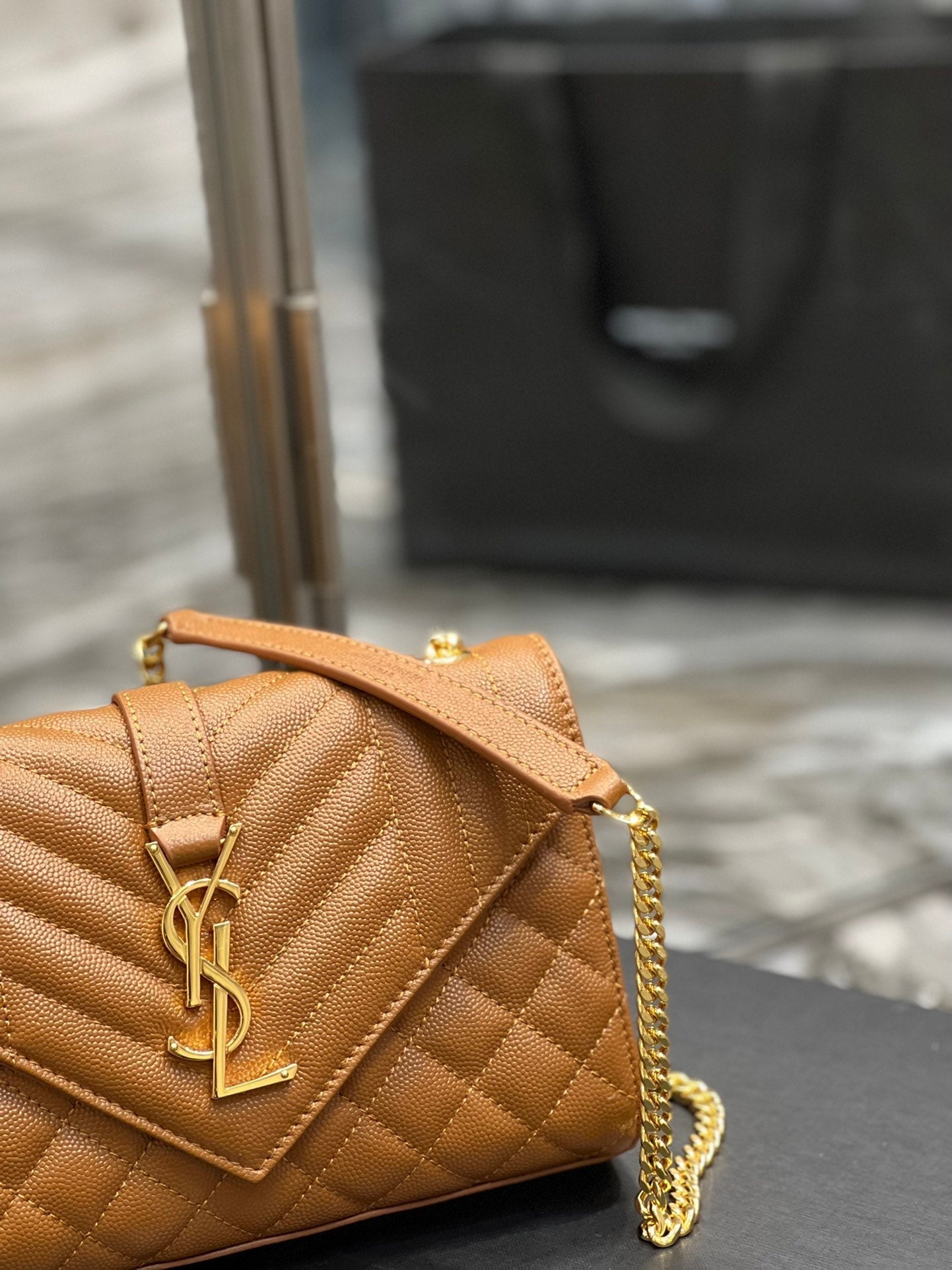 YSL Saint Laurent Dark Natural Mix 8in 21cm Matelasse Small Travel Bag