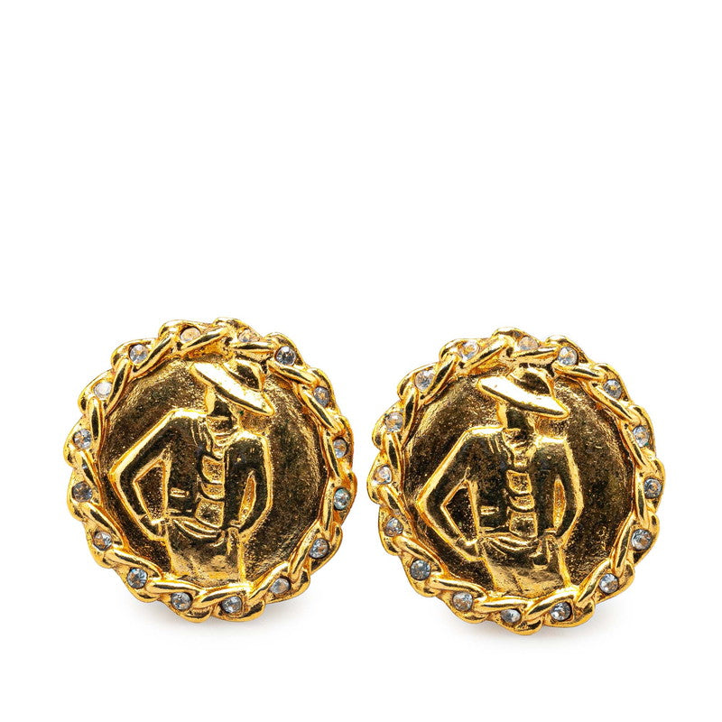 Chanel Gold Plated Mademoiselle Rhinestone Earrings Jewelry