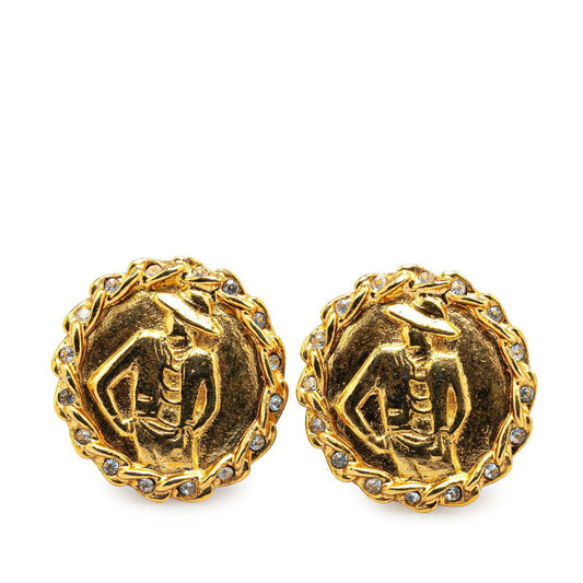 Chanel Gold Plated Mademoiselle Rhinestone Earrings Jewelry