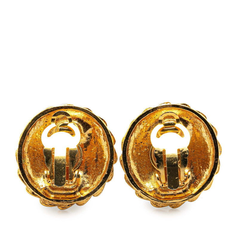 Chanel Gold Plated Mademoiselle Rhinestone Earrings Jewelry