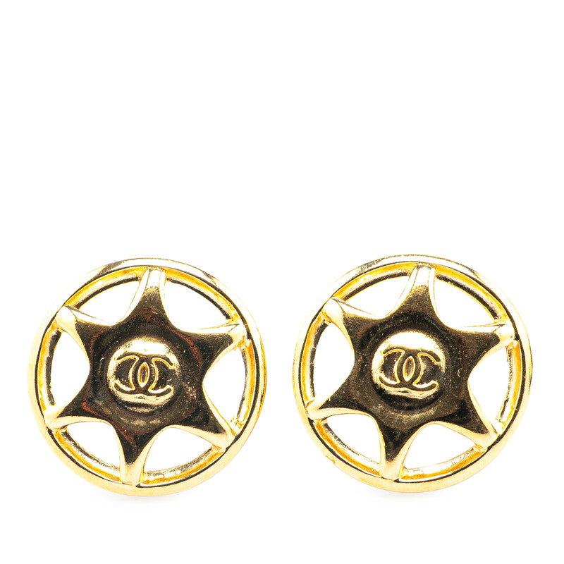 Gold Plated Coco Mark Round Earrings Jewelry Clip