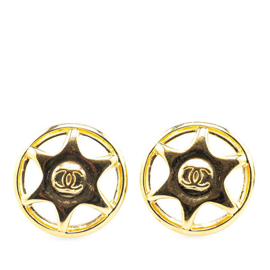 Gold Plated Coco Mark Round Earrings Jewelry Clip