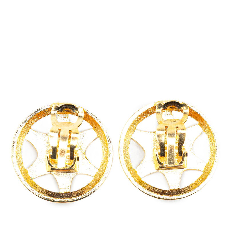 Gold Plated Coco Mark Round Earrings Jewelry Clip
