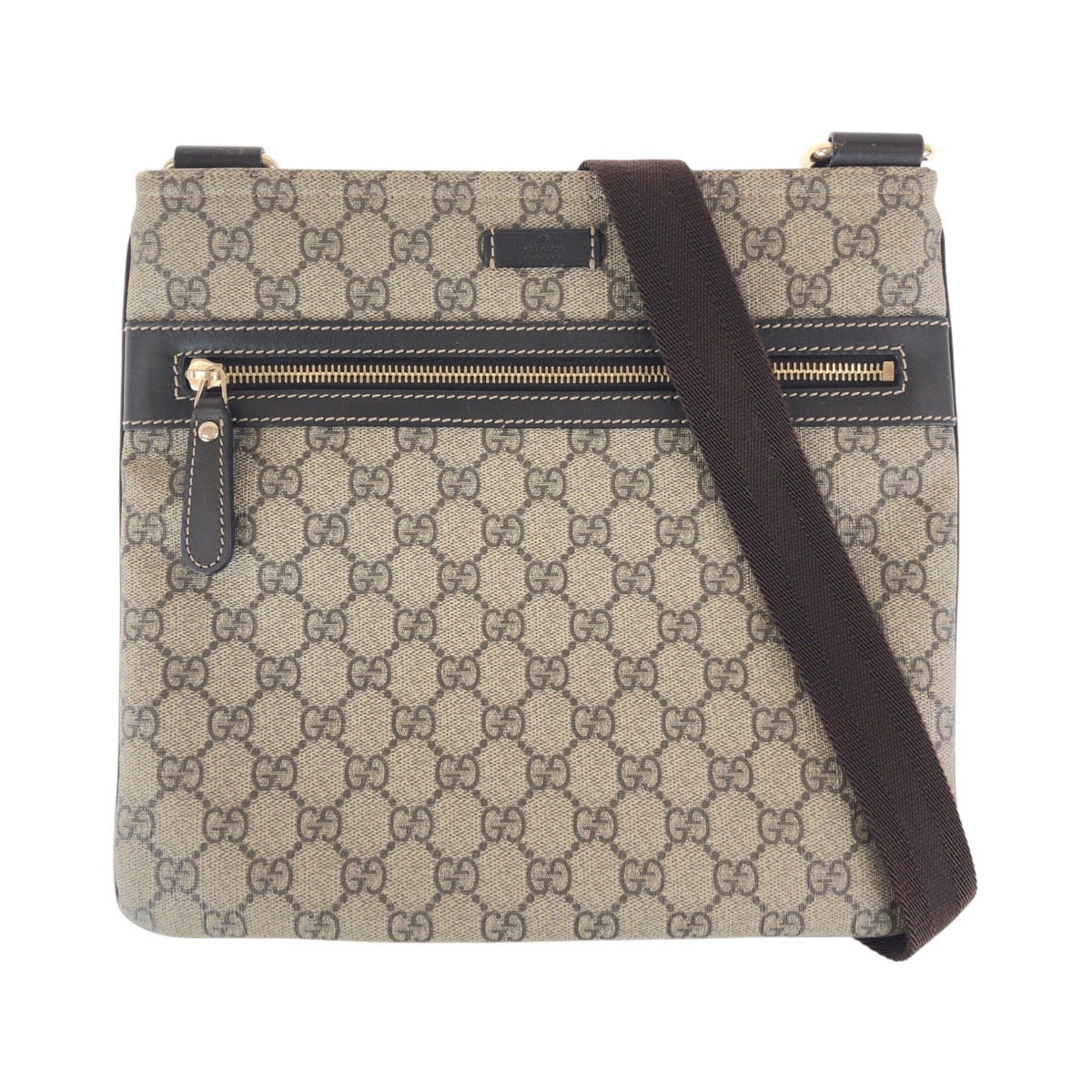 Gucci GG Supreme Gray Canvas Brown Gold Shoulder Bag
