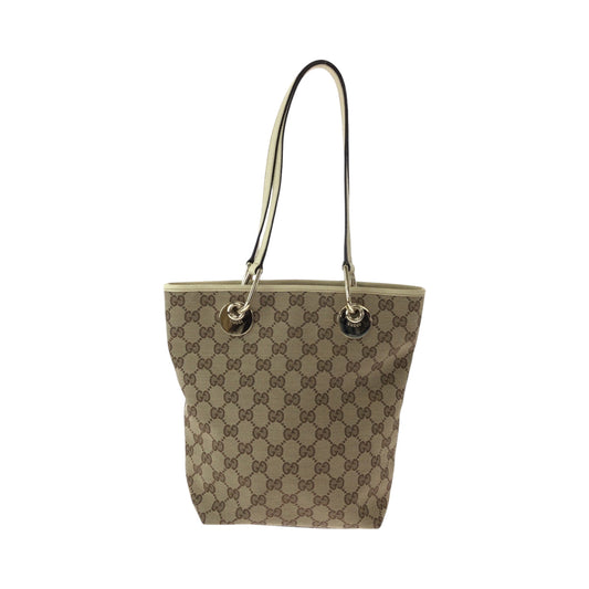 Gucci GG Ivory Canvas Brown Gold Tote Bag