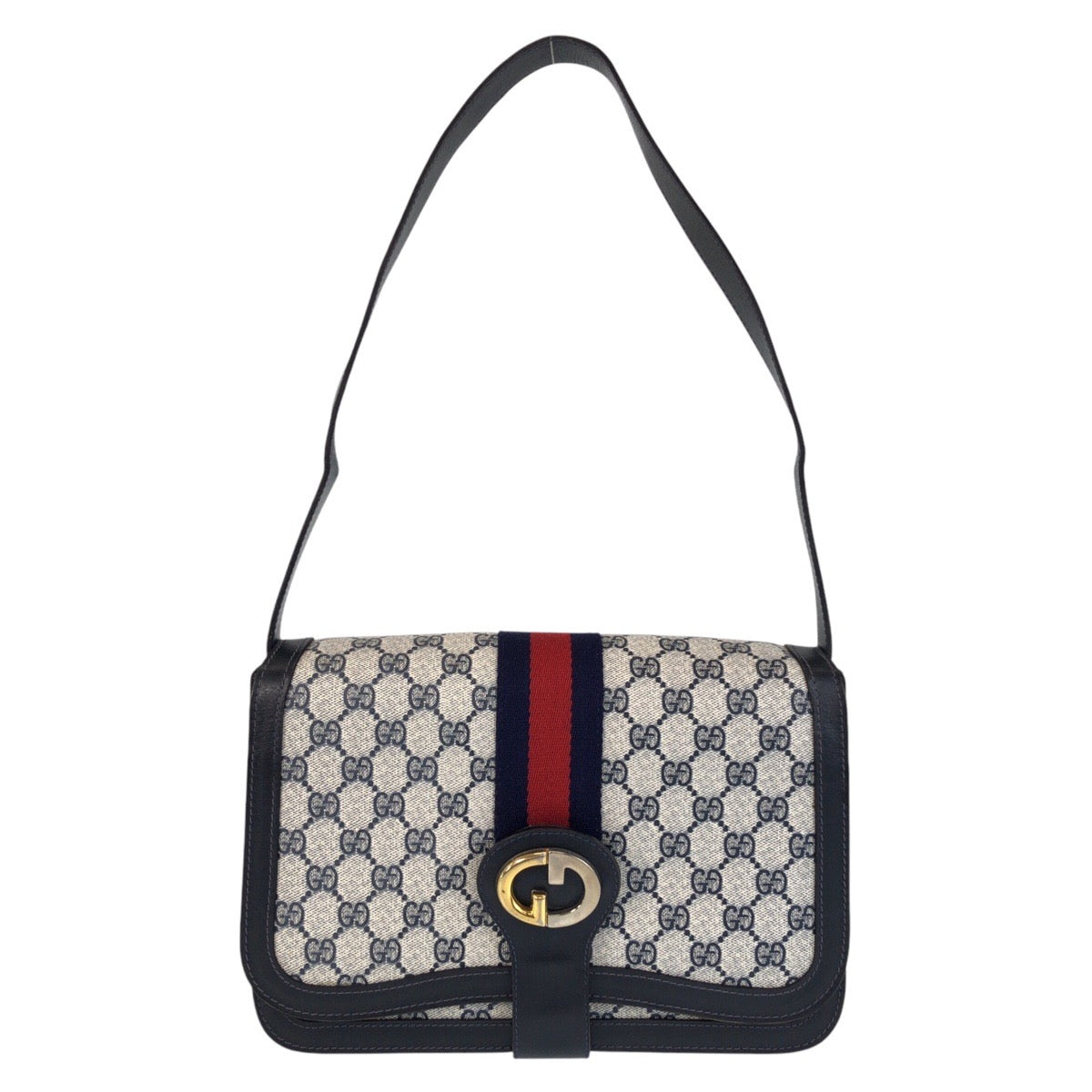 Gucci GG Supreme Sherry Line Old Canvas Navy Gray Shoulder Bag
