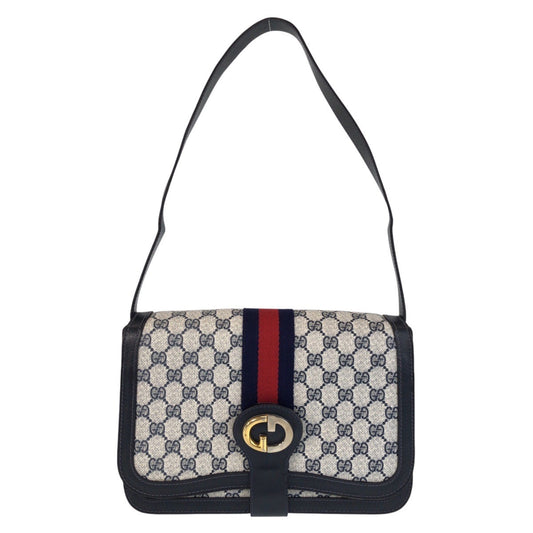 Gucci GG Supreme Sherry Line Old Canvas Navy Gray Shoulder Bag