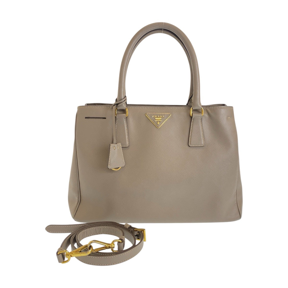 Greige Metal Safiano Triangle With Leather Gold Travel Bag
