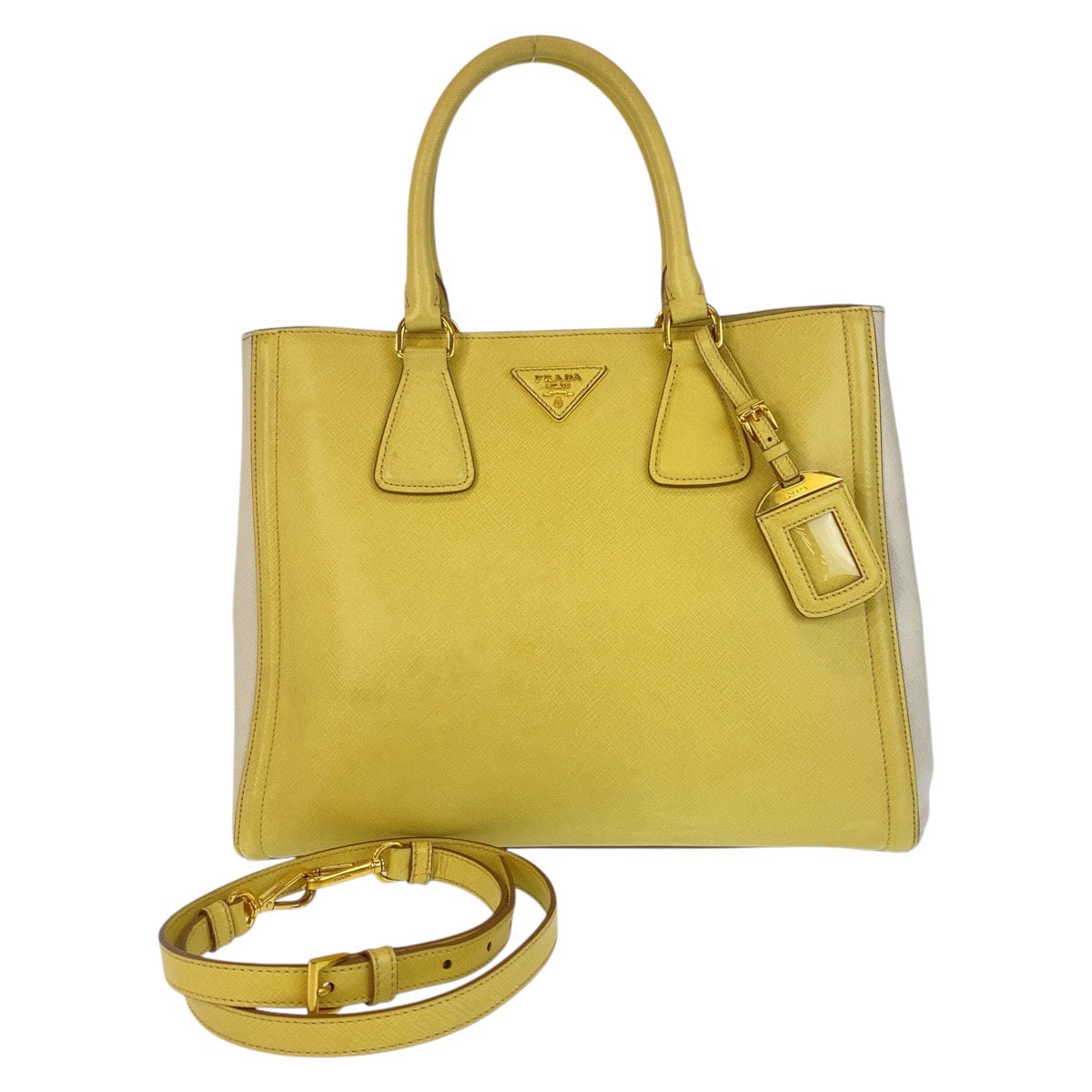 Yellow Metal Safiano Leather Gold Travel Bag