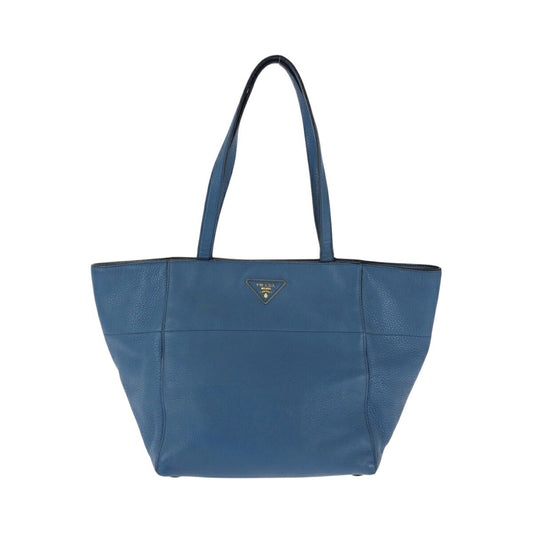 Prada Daino Triangle Plate 2Way Bag Leather Vitello Blue Tote Bag