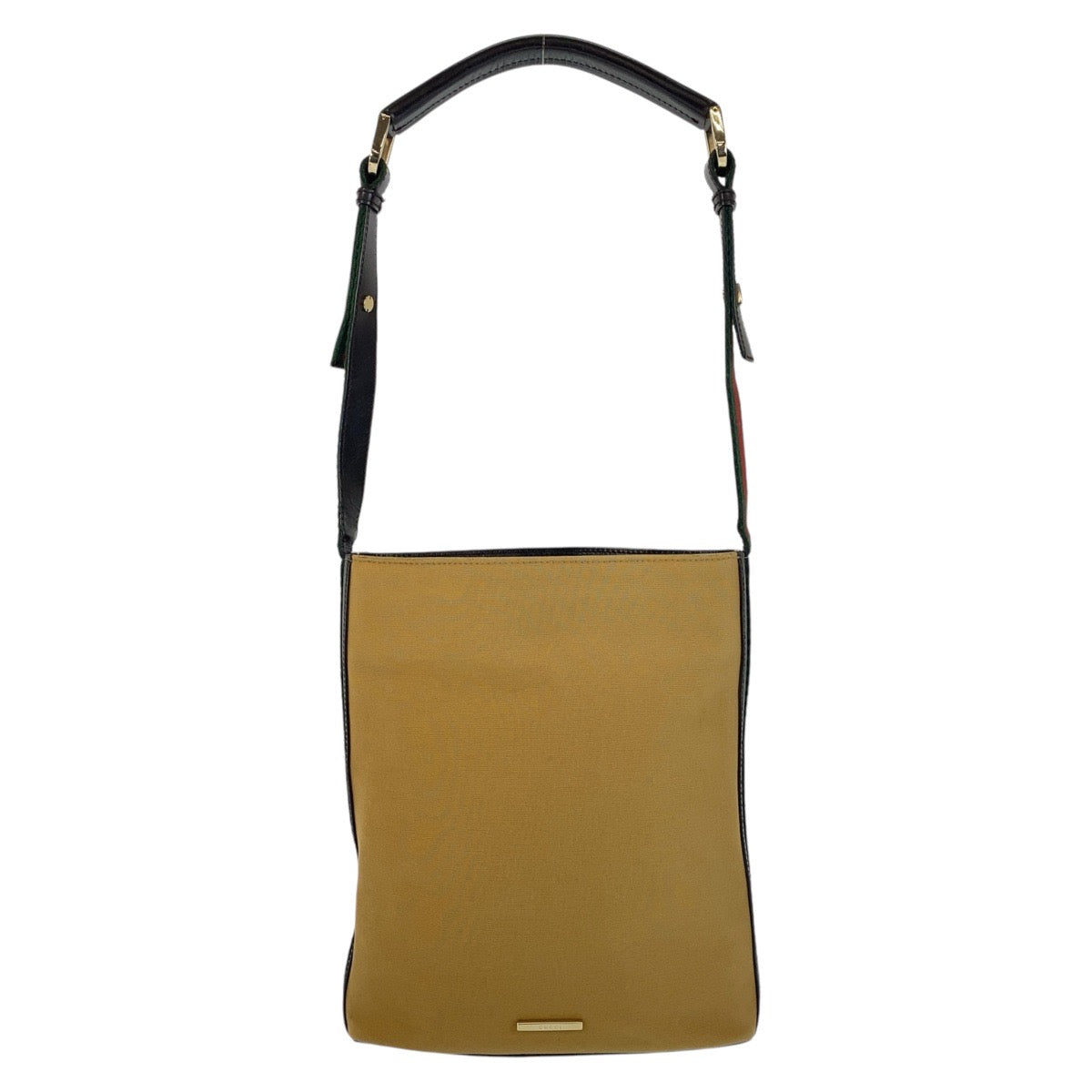 Gucci Camel Canvas Black Gold Shoulder Bag
