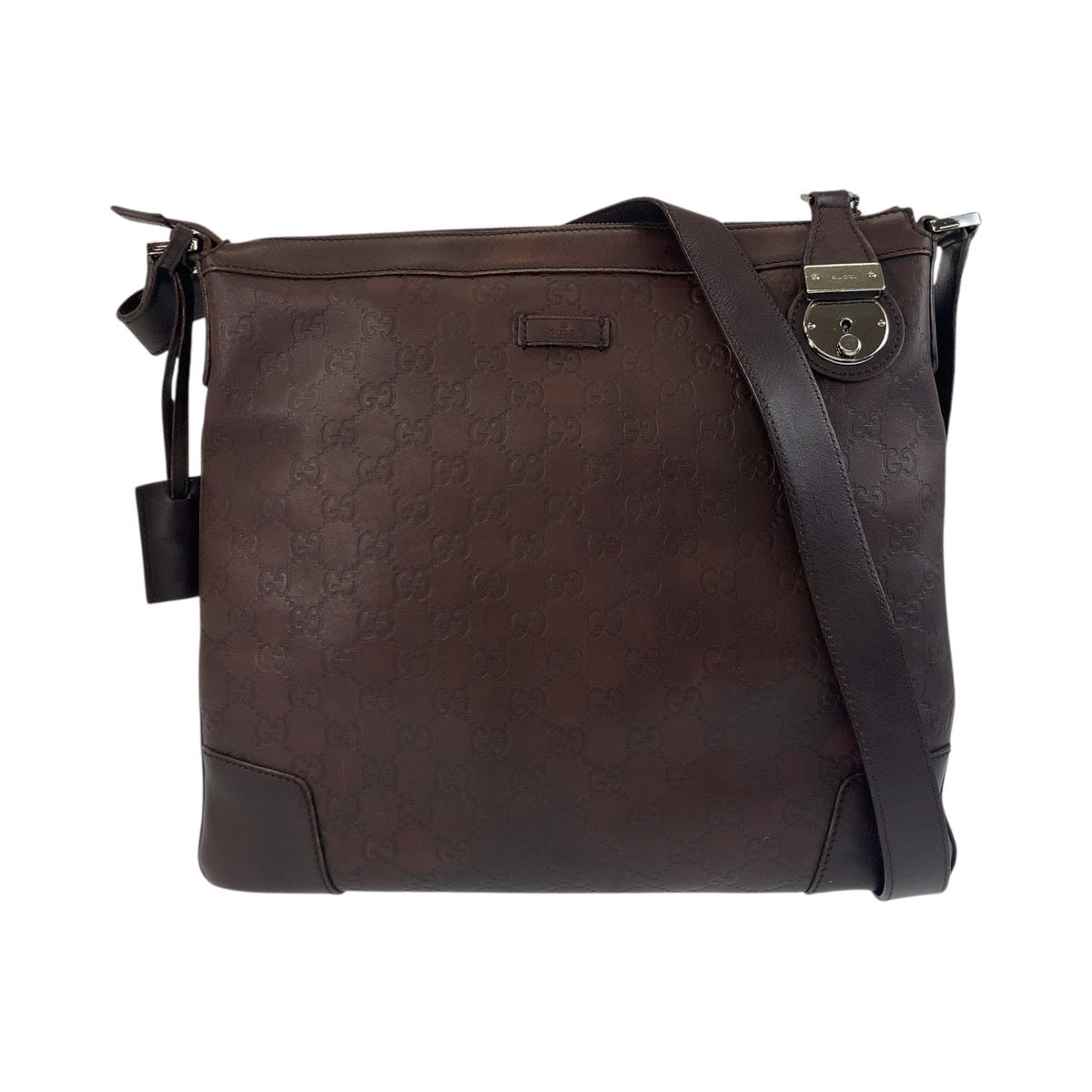 Gucci Metal Guccisima Leather Brown Silver Shoulder Bag 2