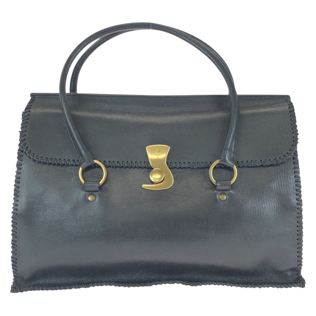 Gucci Business GoldMetal Business Briefcase Unisex Leather Black Handbag
