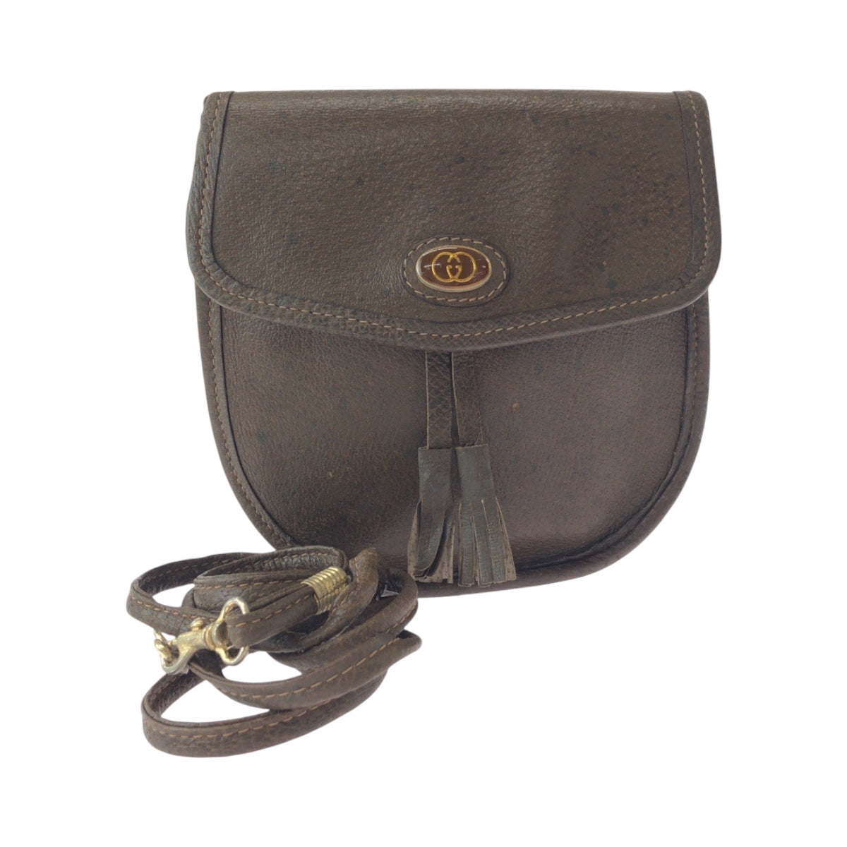 Gucci Metal pochette Old Leather Brown Gold Shoulder Bag
