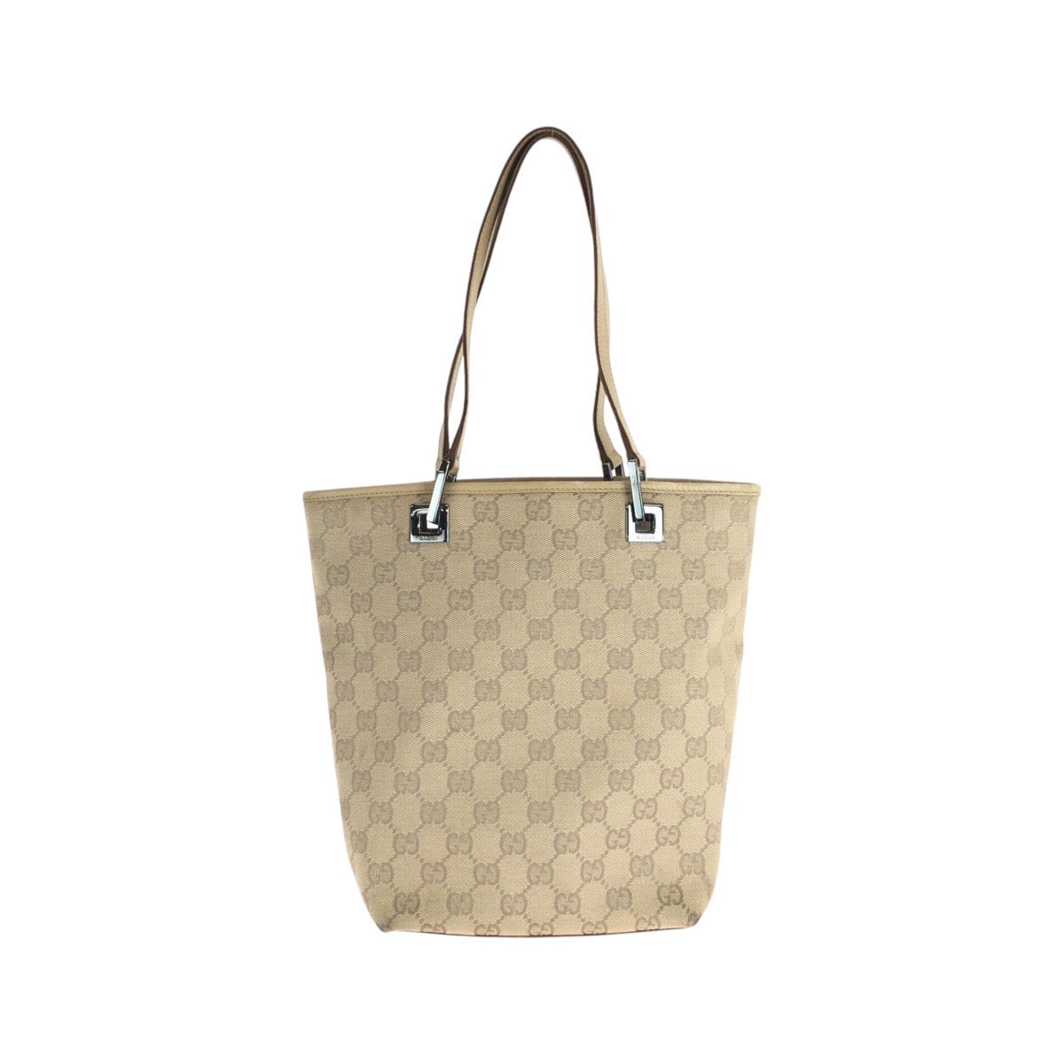 Gucci GG , SilverMetal Leather Canvas Brown Beige Shoulder Bag