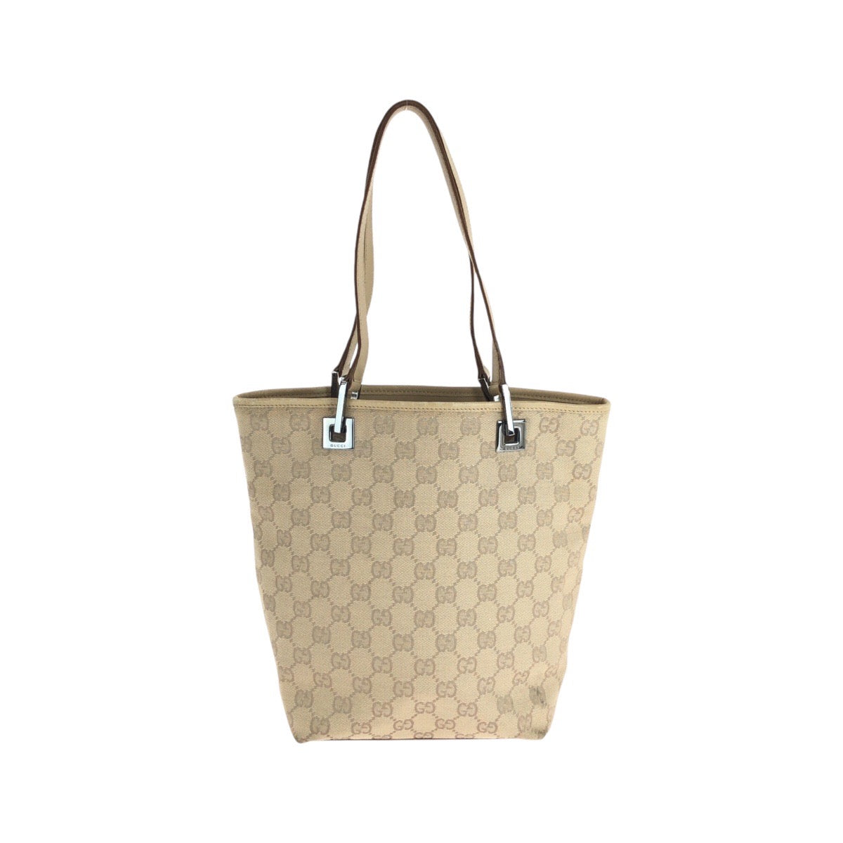 Gucci GG , SilverMetal Leather Canvas Brown Beige Shoulder Bag
