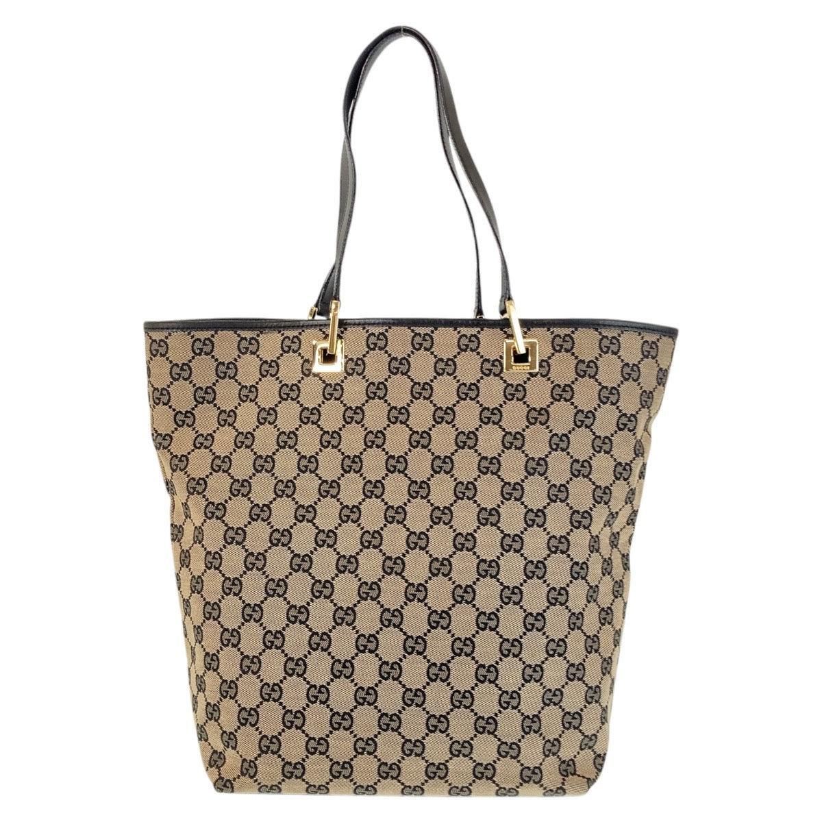 Gucci 002 GG , GoldMetal Leather Canvas Black Shoulder Bag