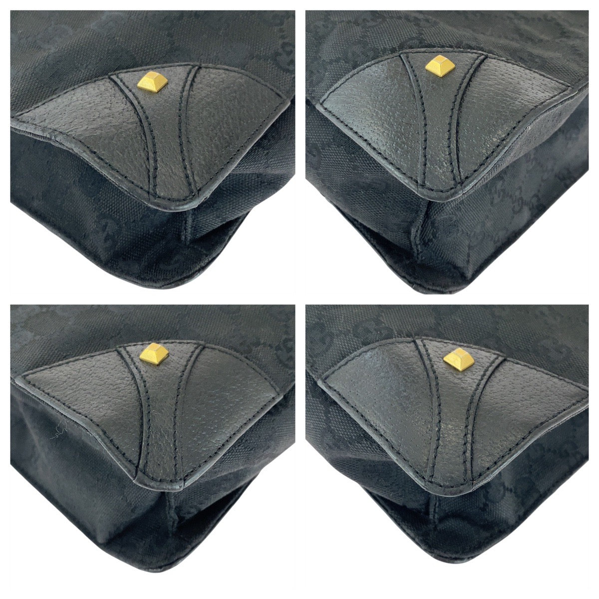 Gucci GG , Studs Leather Canvas Black Shoulder Bag