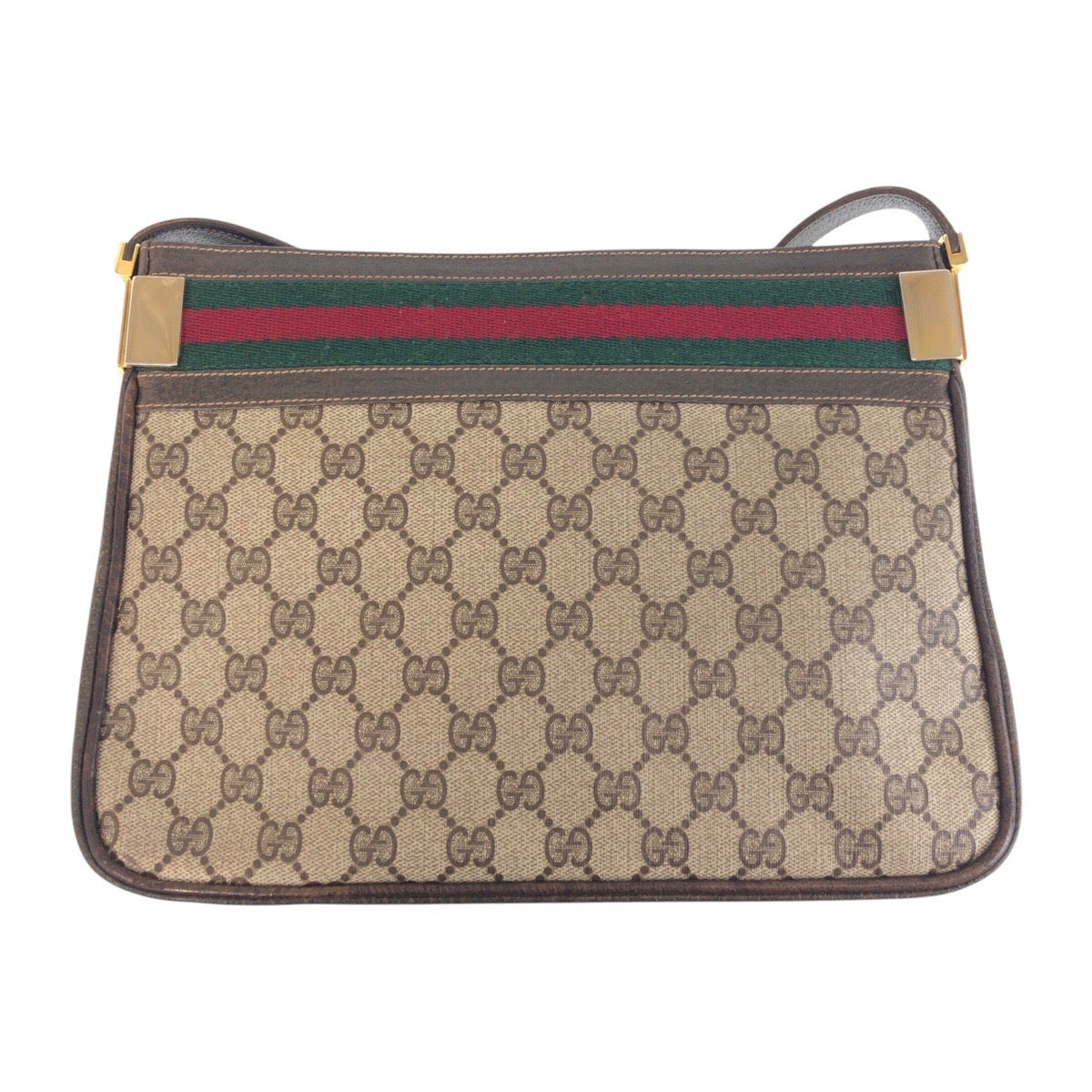 Gucci GG Supreme , Gold Metal Leather Canvas Brown Beige Shoulder Bag 2