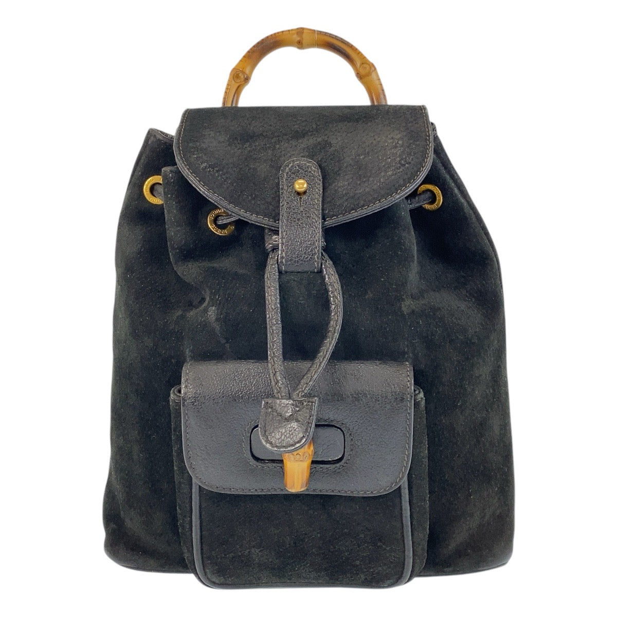 Gucci Backpack 003 GoldMetal Bamboo Suede Black