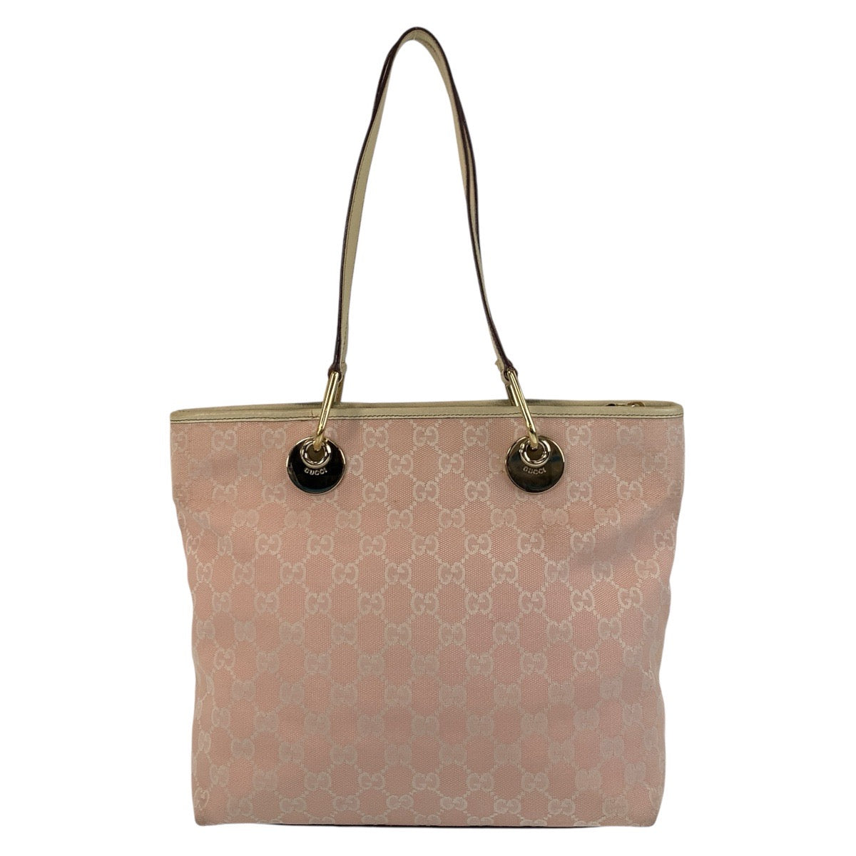 Gucci GG , Gold Metal Leather Canvas White Pink Shoulder Bag