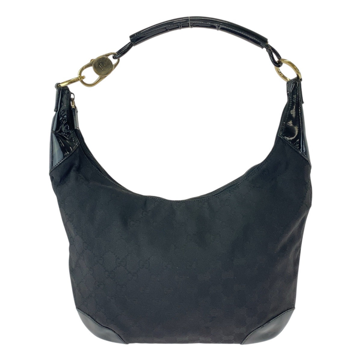 Gucci 001 GG , GoldMetal Leather Canvas Black Shoulder Bag
