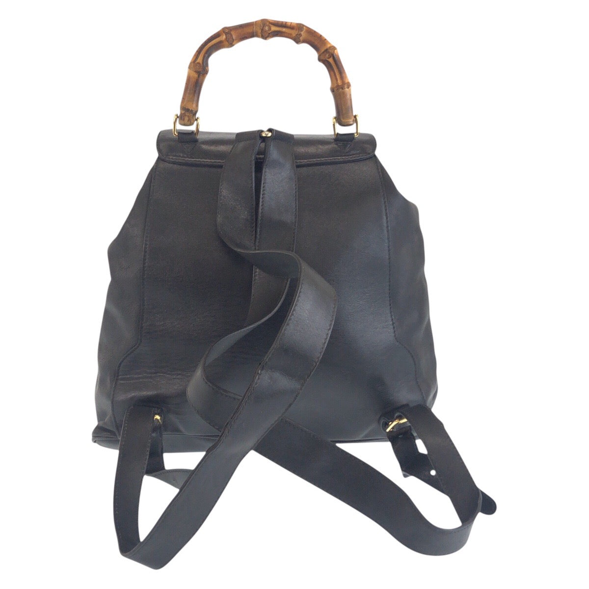 Gucci Backpack 006 GoldMetal Backpack Bamboo Leather Black