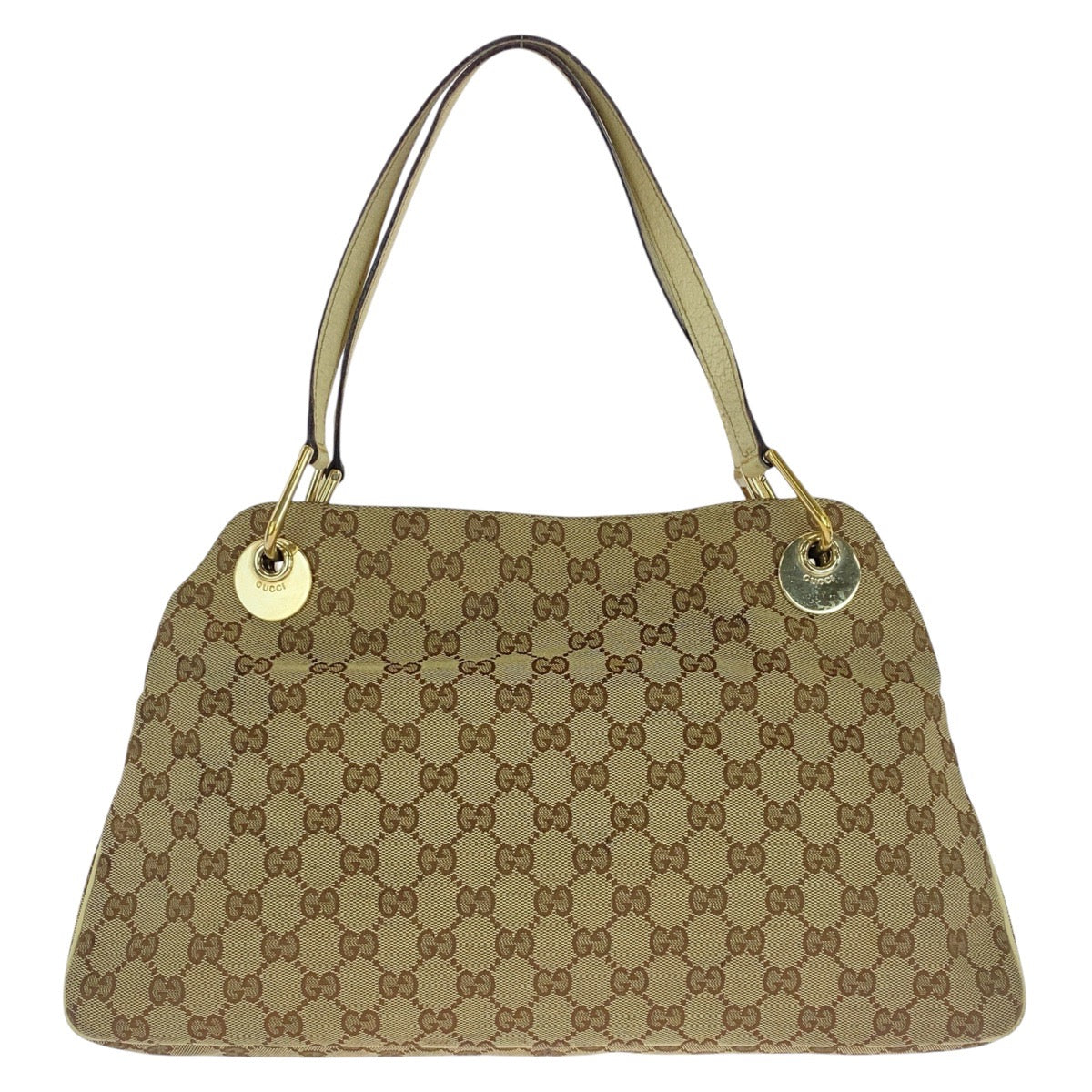 Gucci GG , Ivory Metal Leather Canvas Beige Gold Shoulder Bag