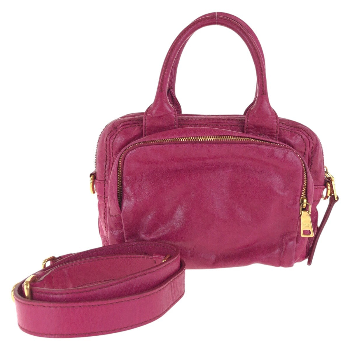 Tote Bag Metal Triangle With Logo Leather Pink