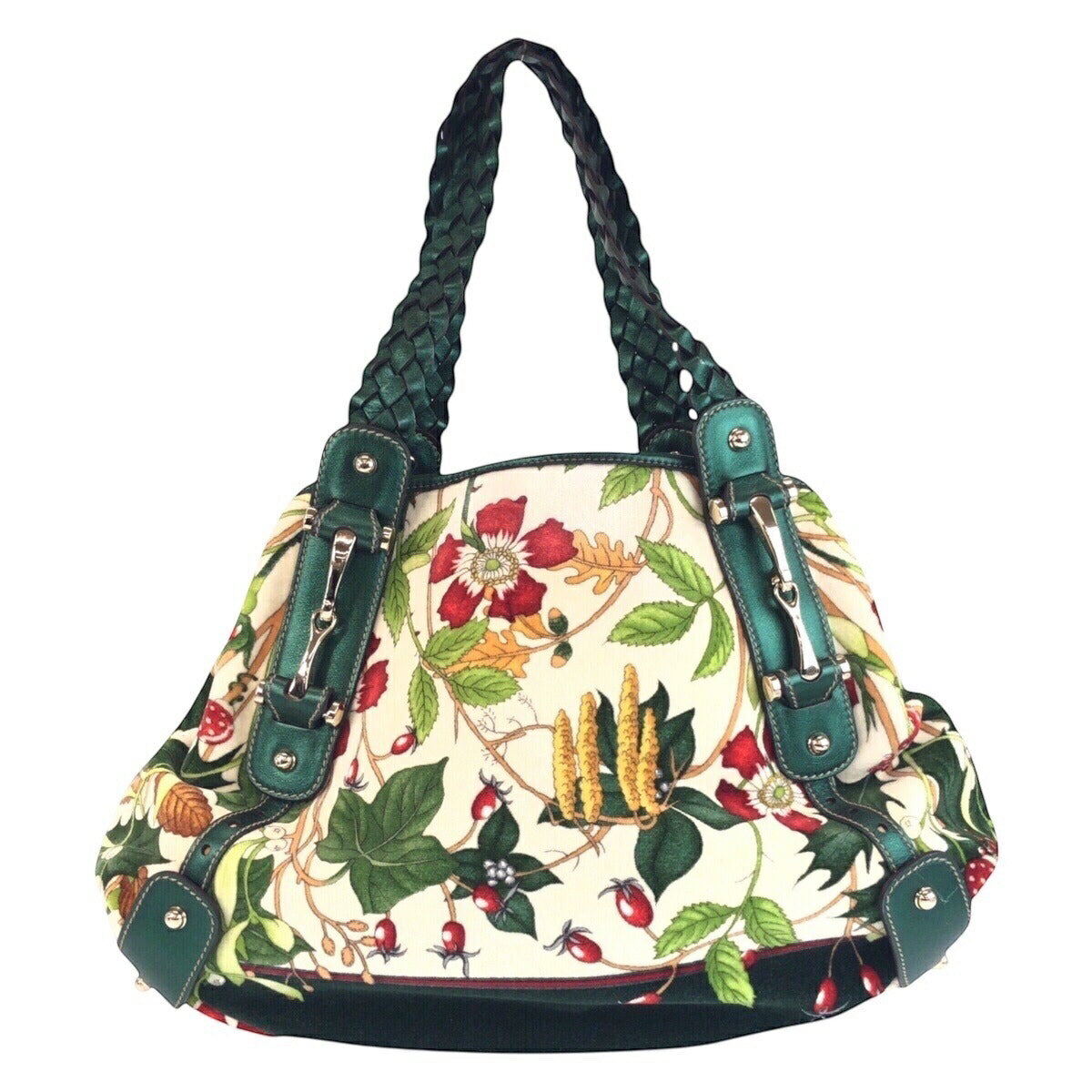 Gucci Velour Horsebit Floral Print 2Way Bag Leather Travel Bag