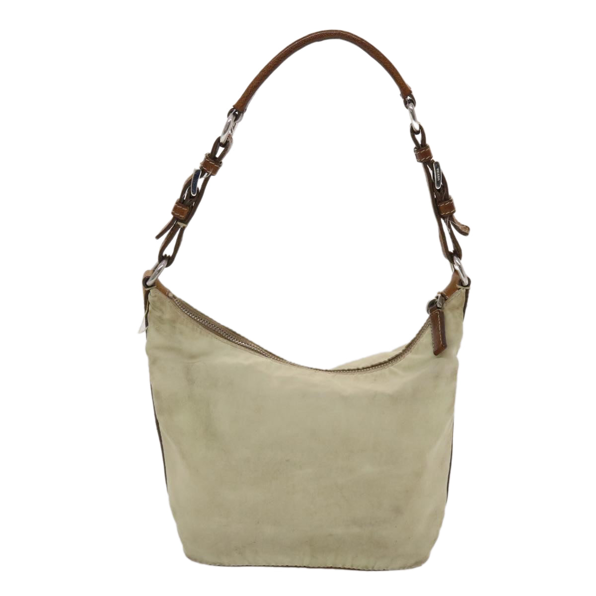 Prada Shoulder Bag Leather Nylon Cream