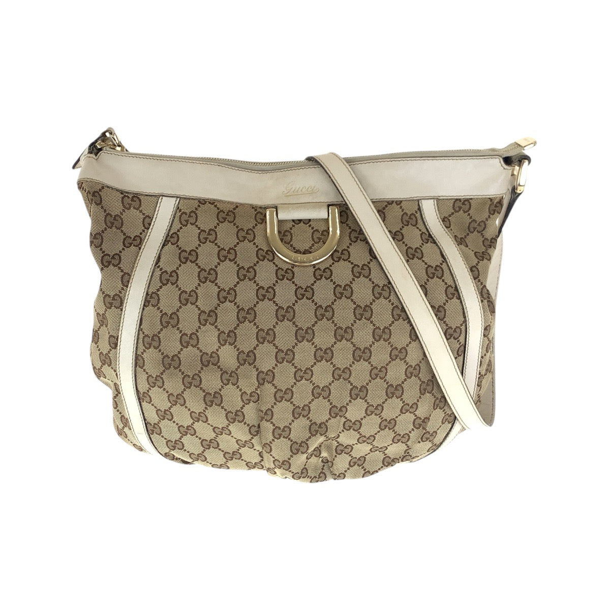 Gucci GG Ivory Leather Canvas Beige Gold Shoulder Bag