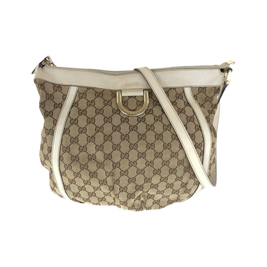 Gucci GG Ivory Leather Canvas Beige Gold Shoulder Bag