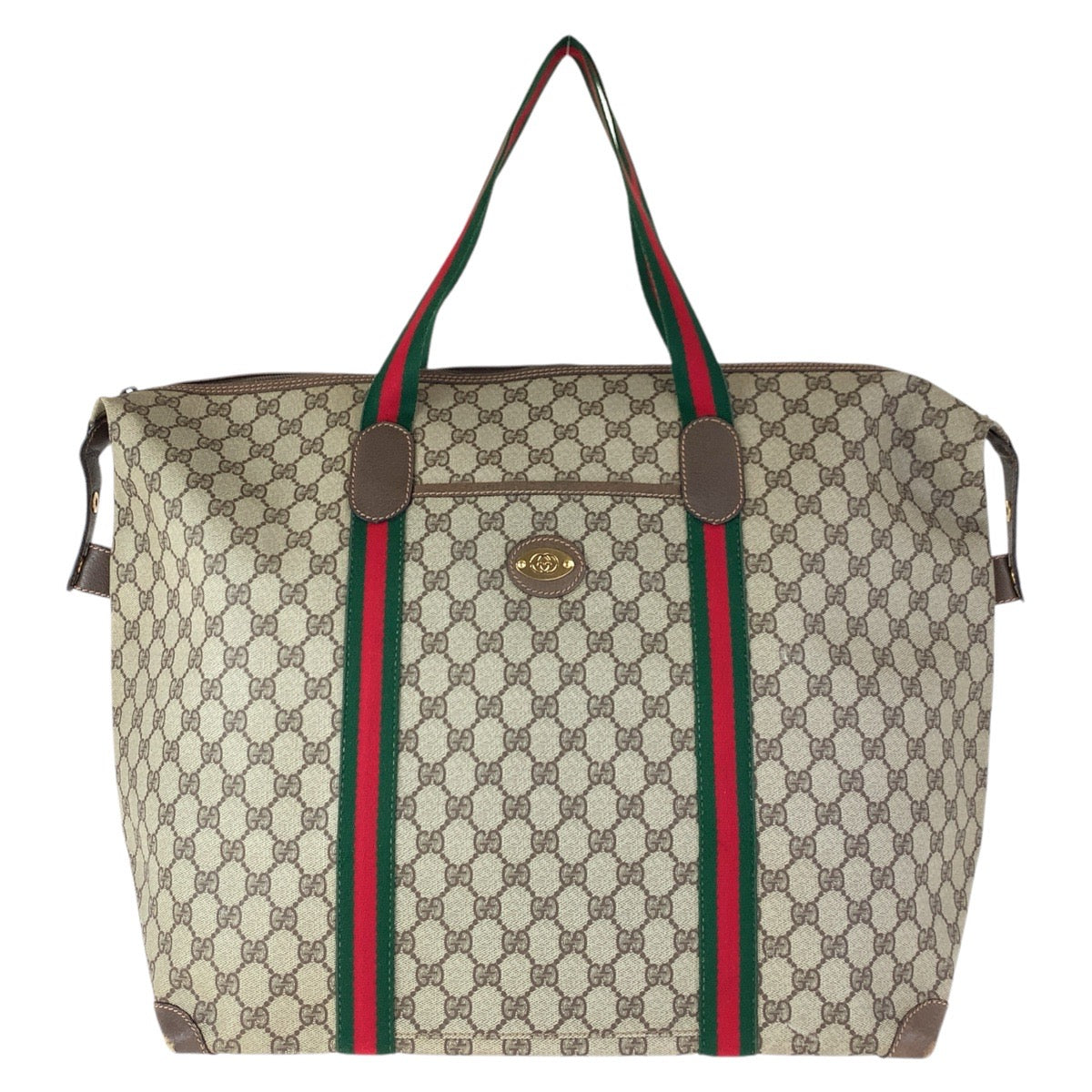 Gucci 012 39 621 GG Supreme Canvas Brown Beige Gold Tote Bag