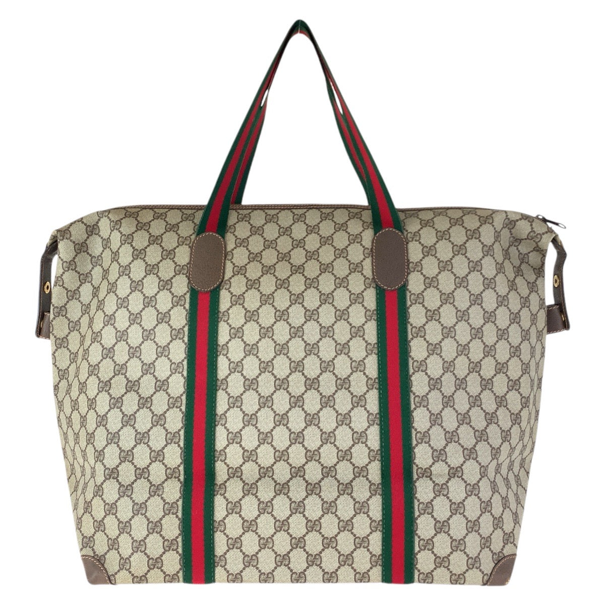 Gucci 012 39 621 GG Supreme Canvas Brown Beige Gold Tote Bag