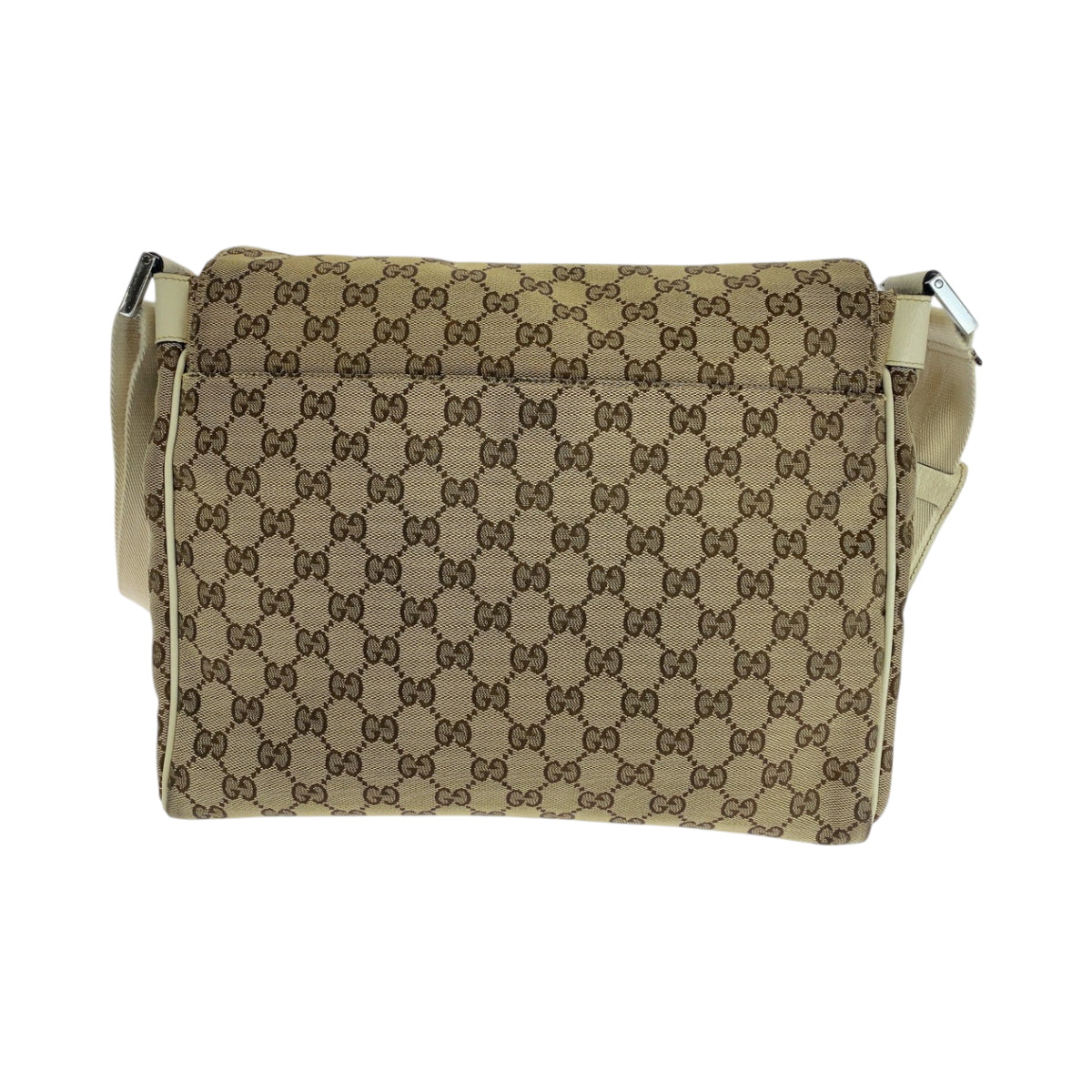 Gucci GG Ivory SilverMetal Messenger Unisex Canvas Beige Shoulder Bag