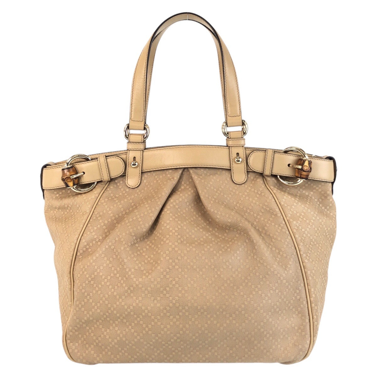 Gucci Metal Bamboo Diamante Leather Canvas Beige Gold Shoulder Bag