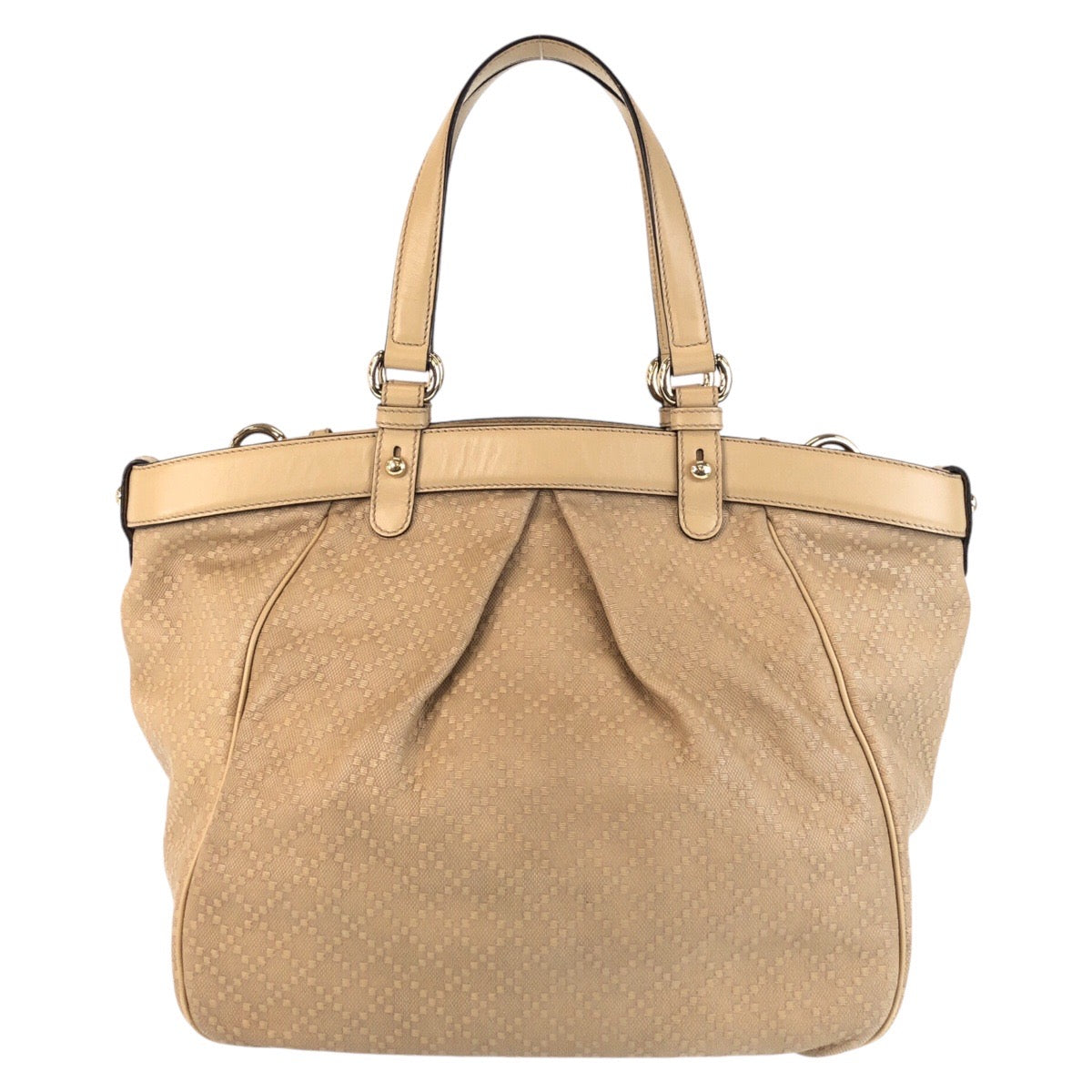 Gucci Metal Bamboo Diamante Leather Canvas Beige Gold Shoulder Bag