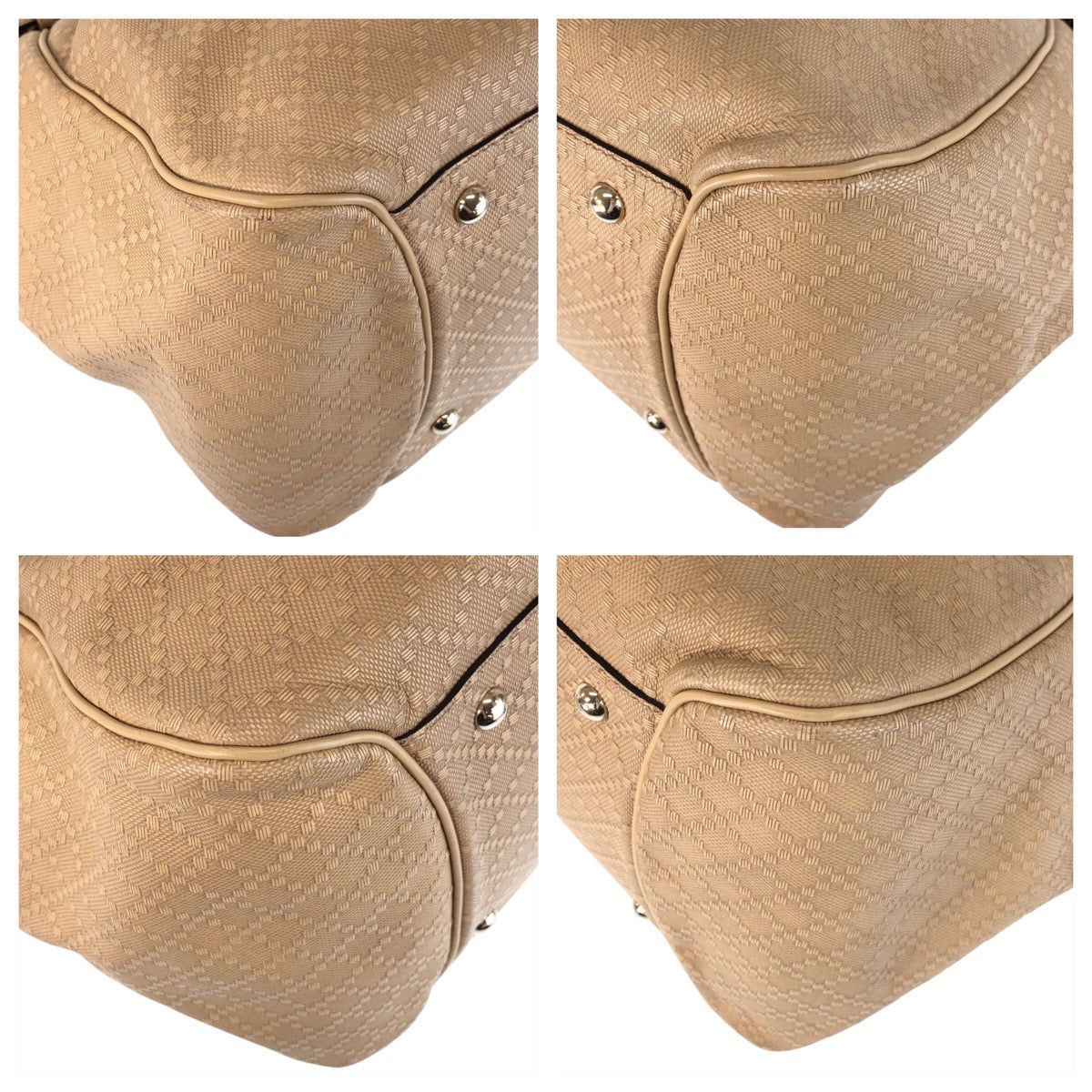 Gucci Metal Bamboo Diamante Leather Canvas Beige Gold Shoulder Bag