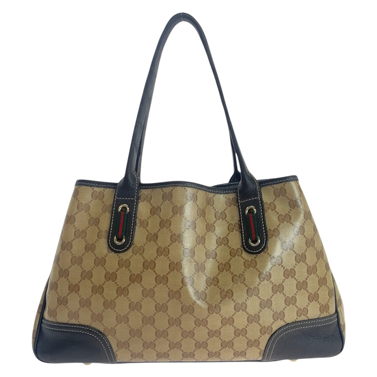 Gucci PVC, Metal Sherry line GG Leather Brown Beige Gold Shoulder Bag