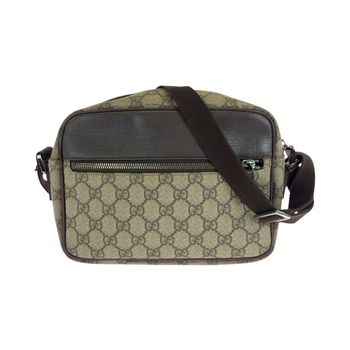 Gucci GG Supreme SilverMetal pochette Canvas Brown Beige Shoulder Bag