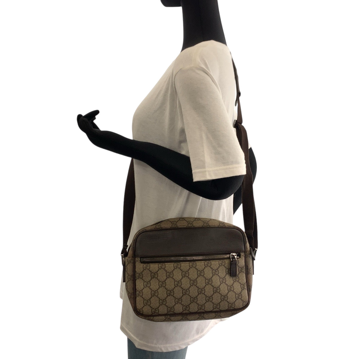 Gucci GG Supreme SilverMetal pochette Canvas Brown Beige Shoulder Bag