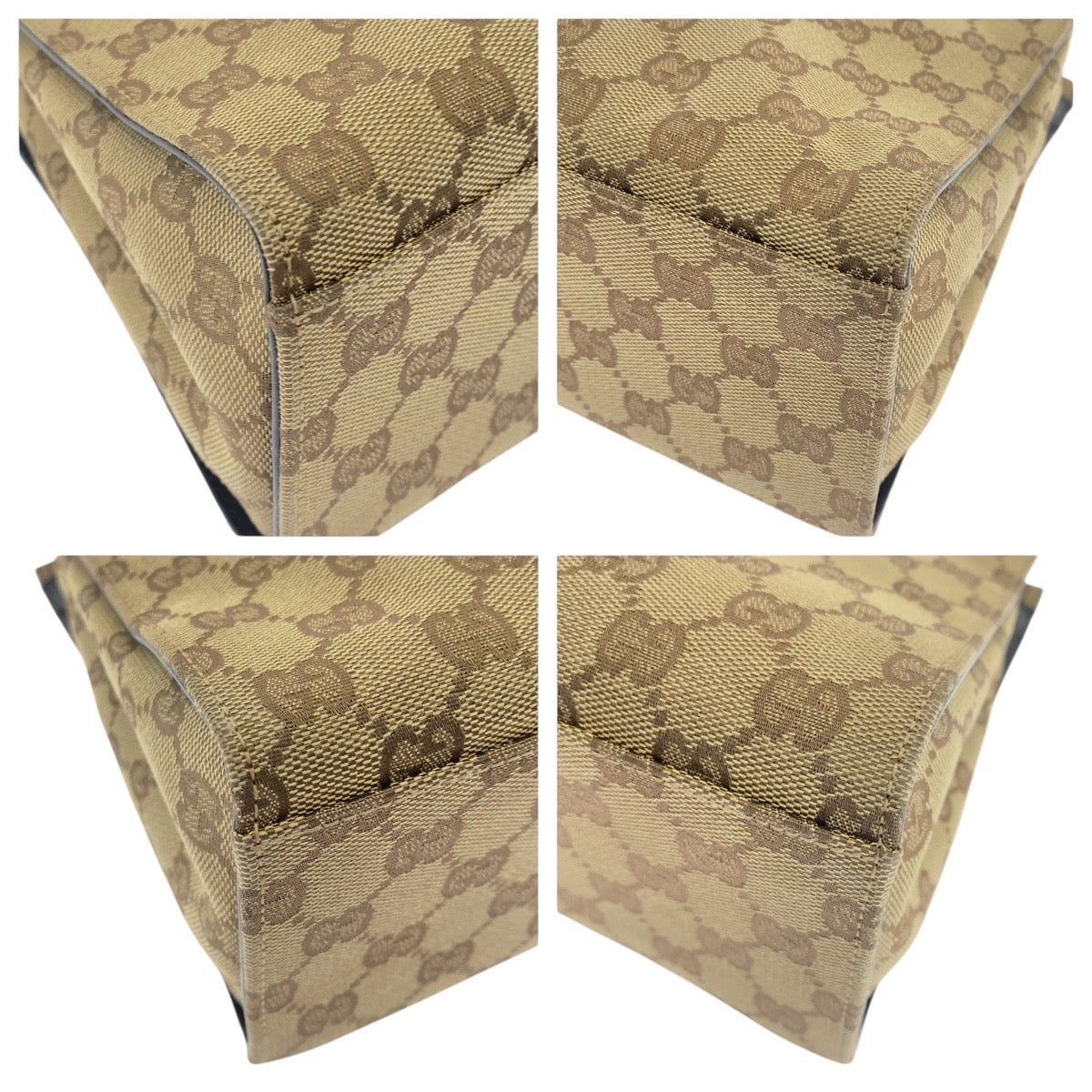 Gucci 002 GG SilverMetal Bamboo Canvas Black Beige Tote Bag
